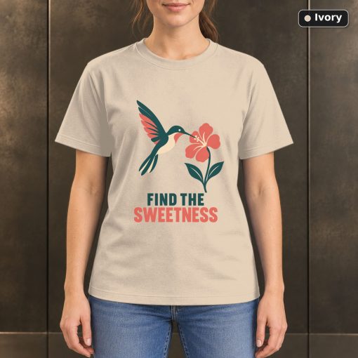 Find the Sweetness Hummingbird T-Shirt, Minimalist Floral Graphic 2