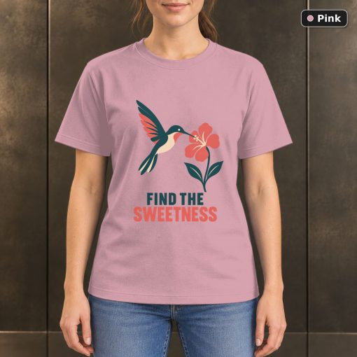Find the Sweetness Hummingbird T-Shirt, Minimalist Floral Graphic 4