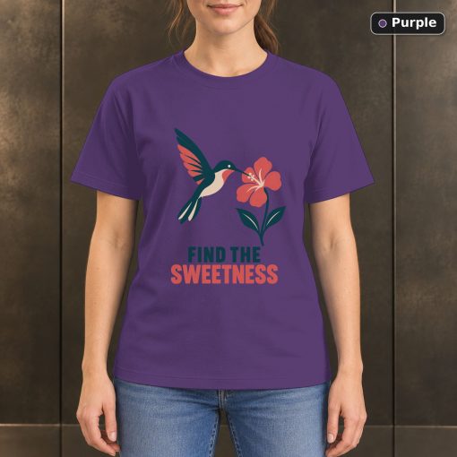 Find the Sweetness Hummingbird T-Shirt, Minimalist Floral Graphic 5