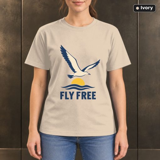 Fly Free Seabird T-Shirt, Minimalist Coastal Nature Graphic 2