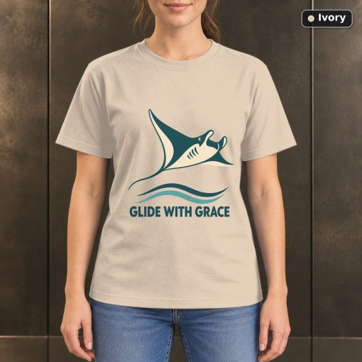 Glide With Grace Manta Ray T-Shirt, Minimalist Ocean Graphic 2