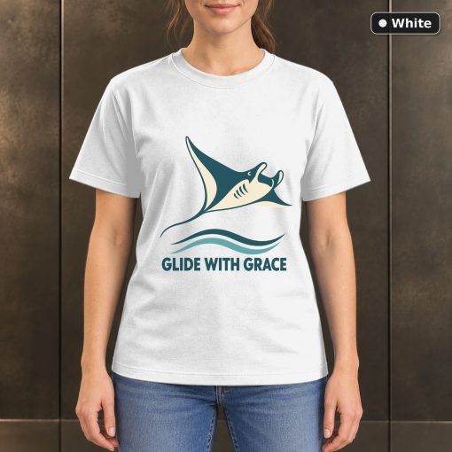 Glide With Grace Manta Ray T-Shirt, Minimalist Ocean Graphic 6