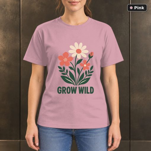 Grow Wild Wildflower T-Shirt, Minimalist Botanical Nature Graphic 4