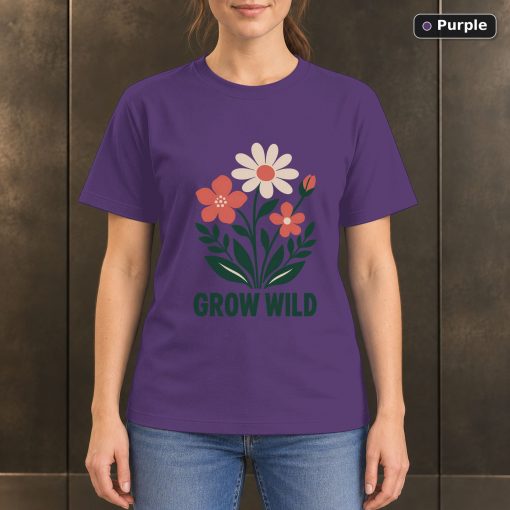Grow Wild Wildflower T-Shirt, Minimalist Botanical Nature Graphic 5