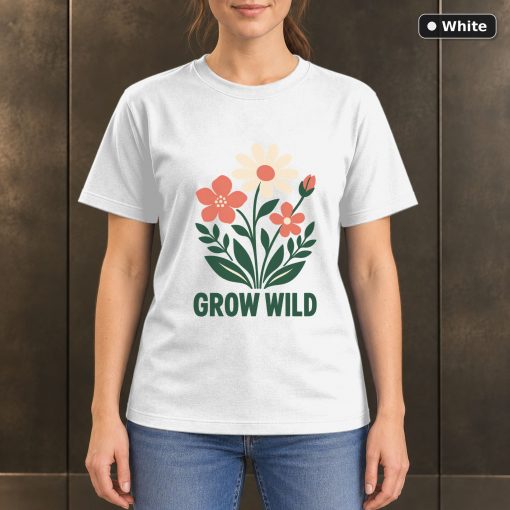 Grow Wild Wildflower T-Shirt, Minimalist Botanical Nature Graphic 6