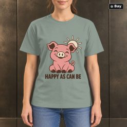 Happy as Can Be Pig T-Shirt, Minimalist Farm Animal Graphic