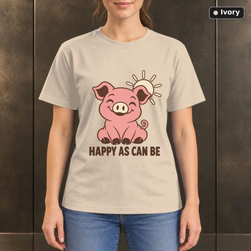 Happy as Can Be Pig T-Shirt, Minimalist Farm Animal Graphic 2
