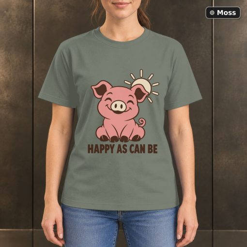 Happy as Can Be Pig T-Shirt, Minimalist Farm Animal Graphic 3