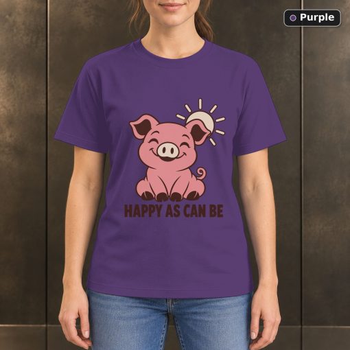 Happy as Can Be Pig T-Shirt, Minimalist Farm Animal Graphic 5