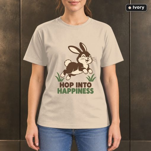 Hop Into Happiness Rabbit T-Shirt, Minimalist Bunny Graphic 2