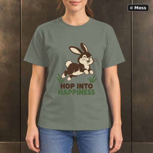 Hop Into Happiness Rabbit T-Shirt, Minimalist Bunny Graphic 3