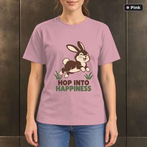 Hop Into Happiness Rabbit T-Shirt, Minimalist Bunny Graphic 4