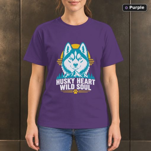 Husky Heart Wild Soul T-Shirt, Colorful Siberian Husky Graphic 5