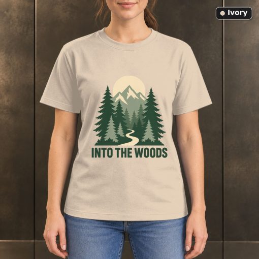 Into the Woods Forest T-Shirt, Minimalist Pine Tree Graphic 2