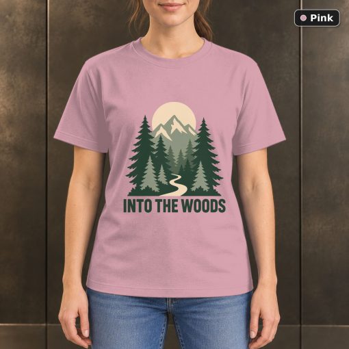Into the Woods Forest T-Shirt, Minimalist Pine Tree Graphic 4