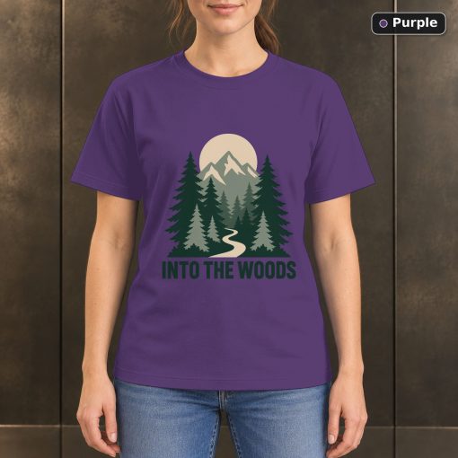 Into the Woods Forest T-Shirt, Minimalist Pine Tree Graphic 5
