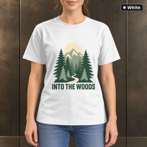 Into the Woods Forest T-Shirt, Minimalist Pine Tree Graphic 6
