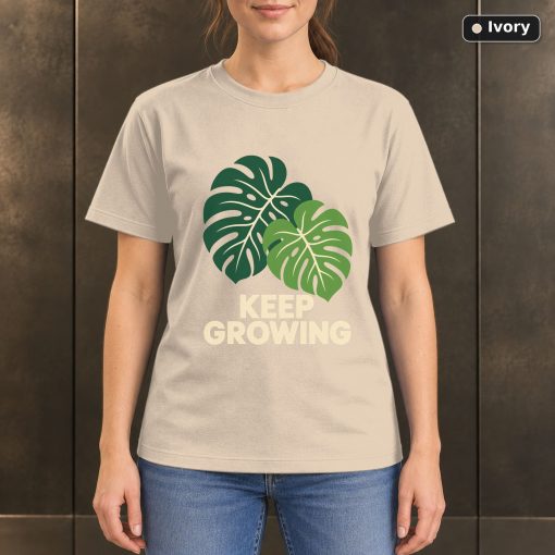 Keep Growing Monstera Leaf T-Shirt, Minimalist Botanical Graphic 2