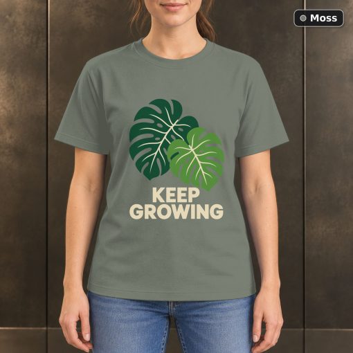 Keep Growing Monstera Leaf T-Shirt, Minimalist Botanical Graphic 3