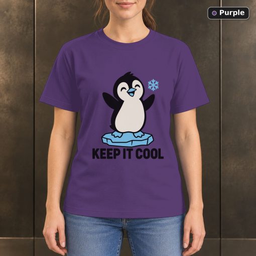 Keep It Cool Penguin T-Shirt, Minimalist Winter Animal Graphic 5