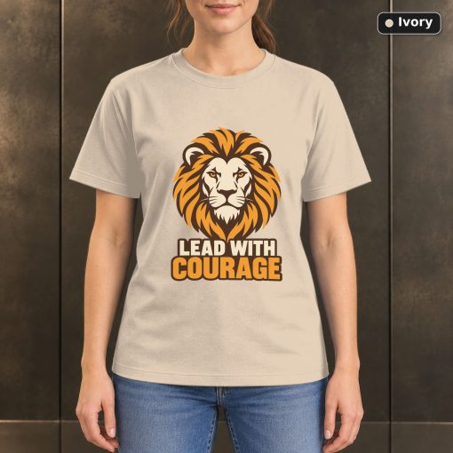Lead With Courage Lion T-Shirt, Minimalist Wildlife Graphic 2