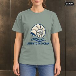 Listen to the Ocean Seashell T-Shirt, Minimalist Coastal Graphic
