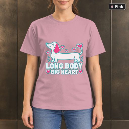 Long Body Big Heart T-Shirt, Colorful Dachshund Dog Graphic 4
