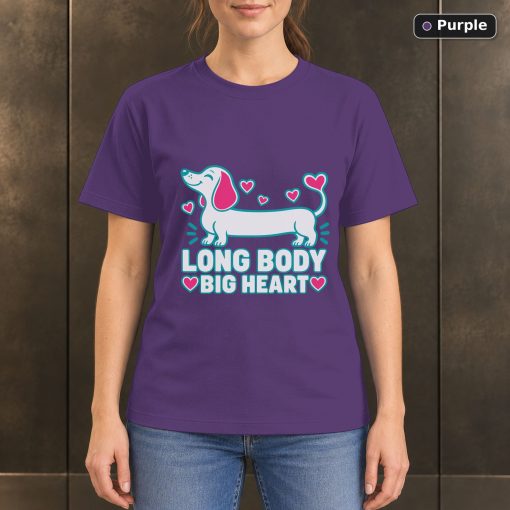 Long Body Big Heart T-Shirt, Colorful Dachshund Dog Graphic 5