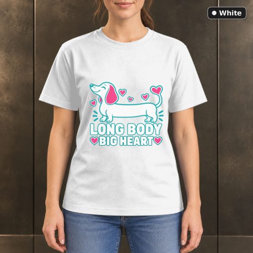 Long Body Big Heart T-Shirt, Colorful Dachshund Dog Graphic 6