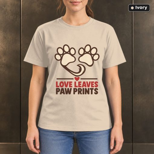 Love Leaves Paw Prints T-Shirt, Minimalist Pet Lover Graphic 2