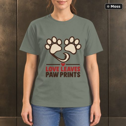 Love Leaves Paw Prints T-Shirt, Minimalist Pet Lover Graphic 3
