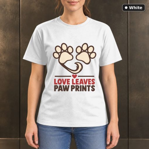 Love Leaves Paw Prints T-Shirt, Minimalist Pet Lover Graphic 6
