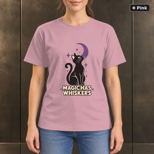 Magic Has Whiskers Black Cat T-Shirt, Minimalist Moon Graphic 4