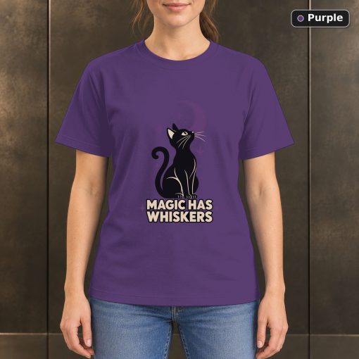 Magic Has Whiskers Black Cat T-Shirt, Minimalist Moon Graphic 5