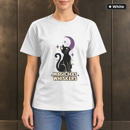 Magic Has Whiskers Black Cat T-Shirt, Minimalist Moon Graphic 6