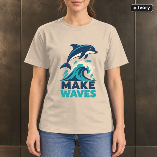 Make Waves Dolphin T-Shirt, Minimalist Ocean Animal Graphic 2