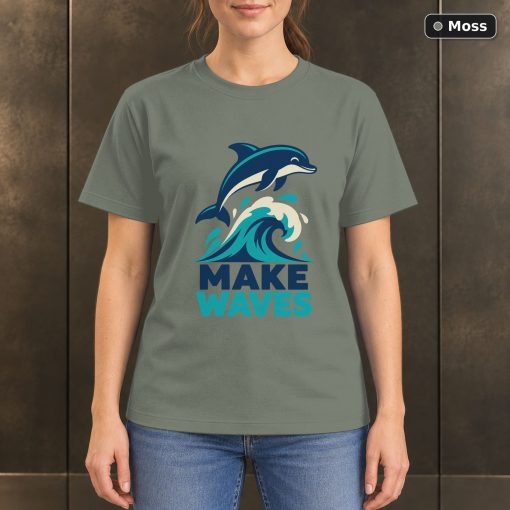 Make Waves Dolphin T-Shirt, Minimalist Ocean Animal Graphic 3