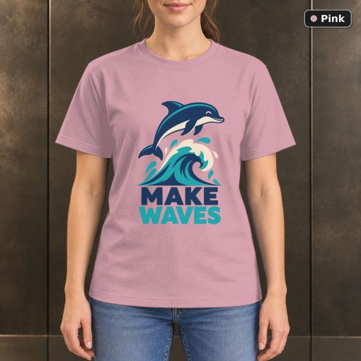 Make Waves Dolphin T-Shirt, Minimalist Ocean Animal Graphic 4