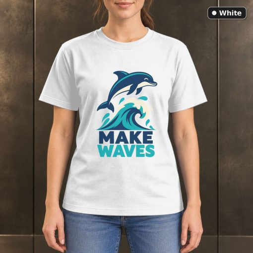 Make Waves Dolphin T-Shirt, Minimalist Ocean Animal Graphic 6