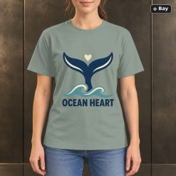 Ocean Heart Whale Tail T-Shirt, Minimalist Marine Graphic