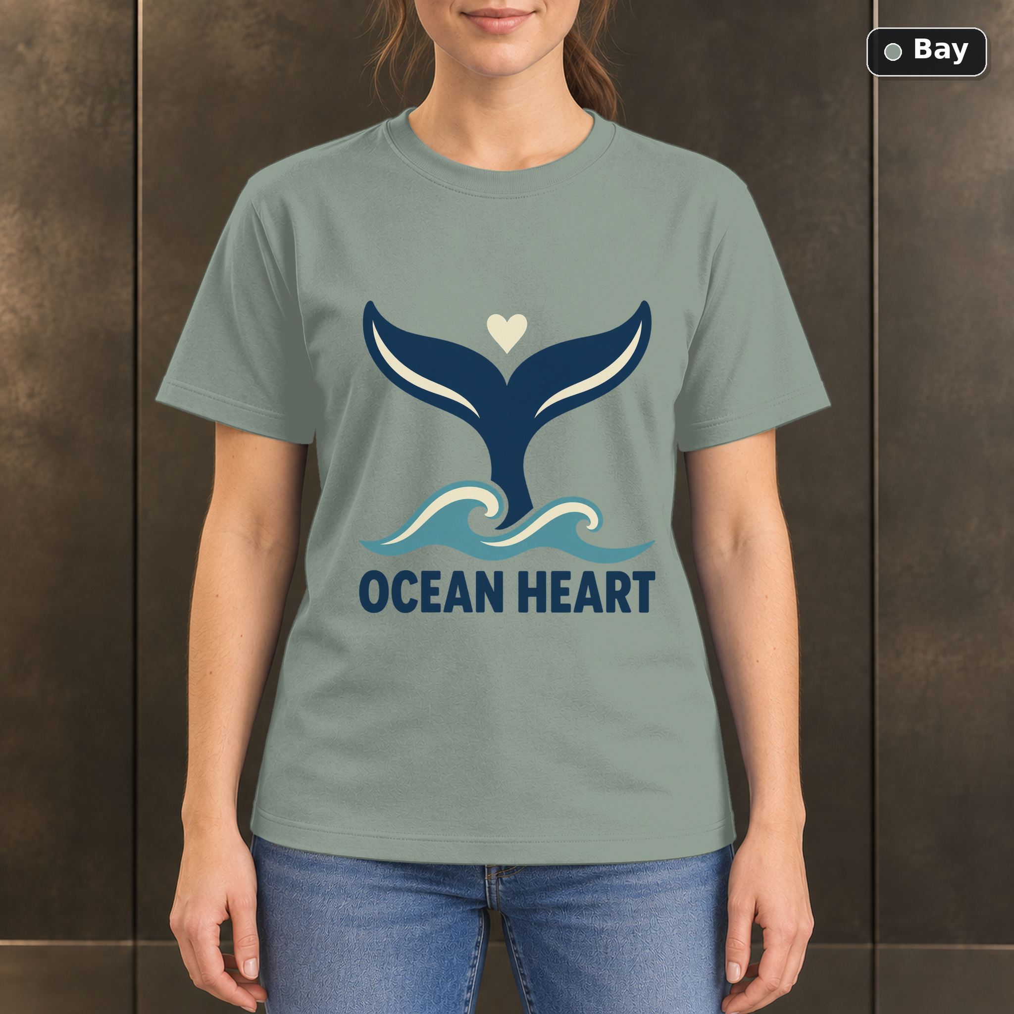 Ocean Heart Whale Tail T-Shirt, Minimalist Marine Graphic Ocean Heart Whale Tail T-Shirt, Minimalist Marine Graphic