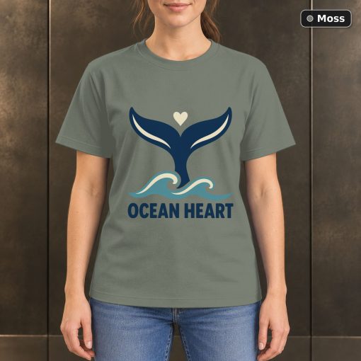 Ocean Heart Whale Tail T-Shirt, Minimalist Marine Graphic 3