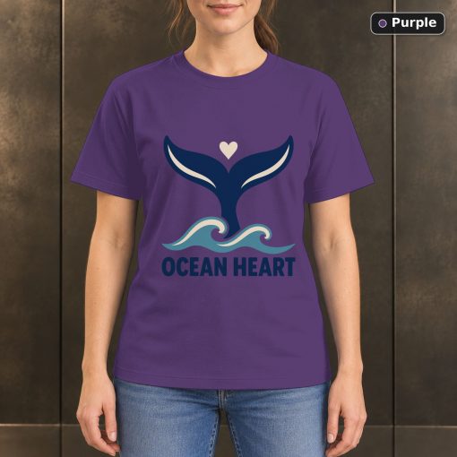 Ocean Heart Whale Tail T-Shirt, Minimalist Marine Graphic 5