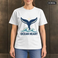 Ocean Heart Whale Tail T-Shirt, Minimalist Marine Graphic 11