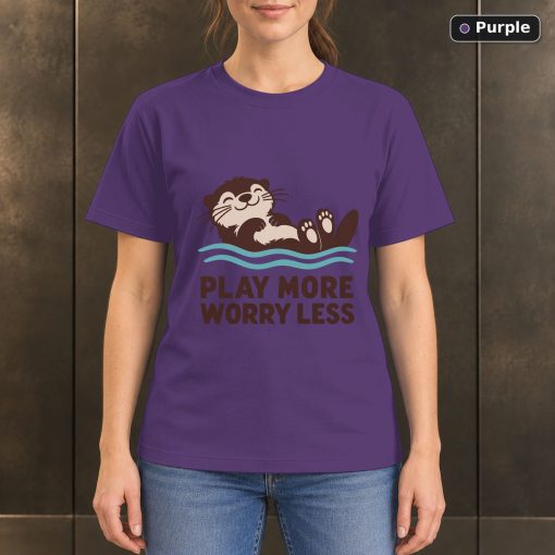 Play More Worry Less Otter T-Shirt, Minimalist River Animal Graphic 5