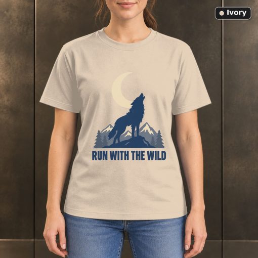 Run With the Wild Wolf T-Shirt, Minimalist Mountain Graphic 2