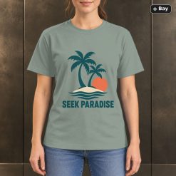 Seek Paradise Island T-Shirt, Minimalist Tropical Nature Graphic