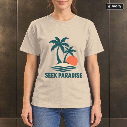 Seek Paradise Island T-Shirt, Minimalist Tropical Nature Graphic 2