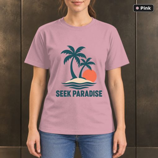 Seek Paradise Island T-Shirt, Minimalist Tropical Nature Graphic 4