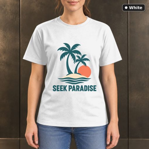 Seek Paradise Island T-Shirt, Minimalist Tropical Nature Graphic 6